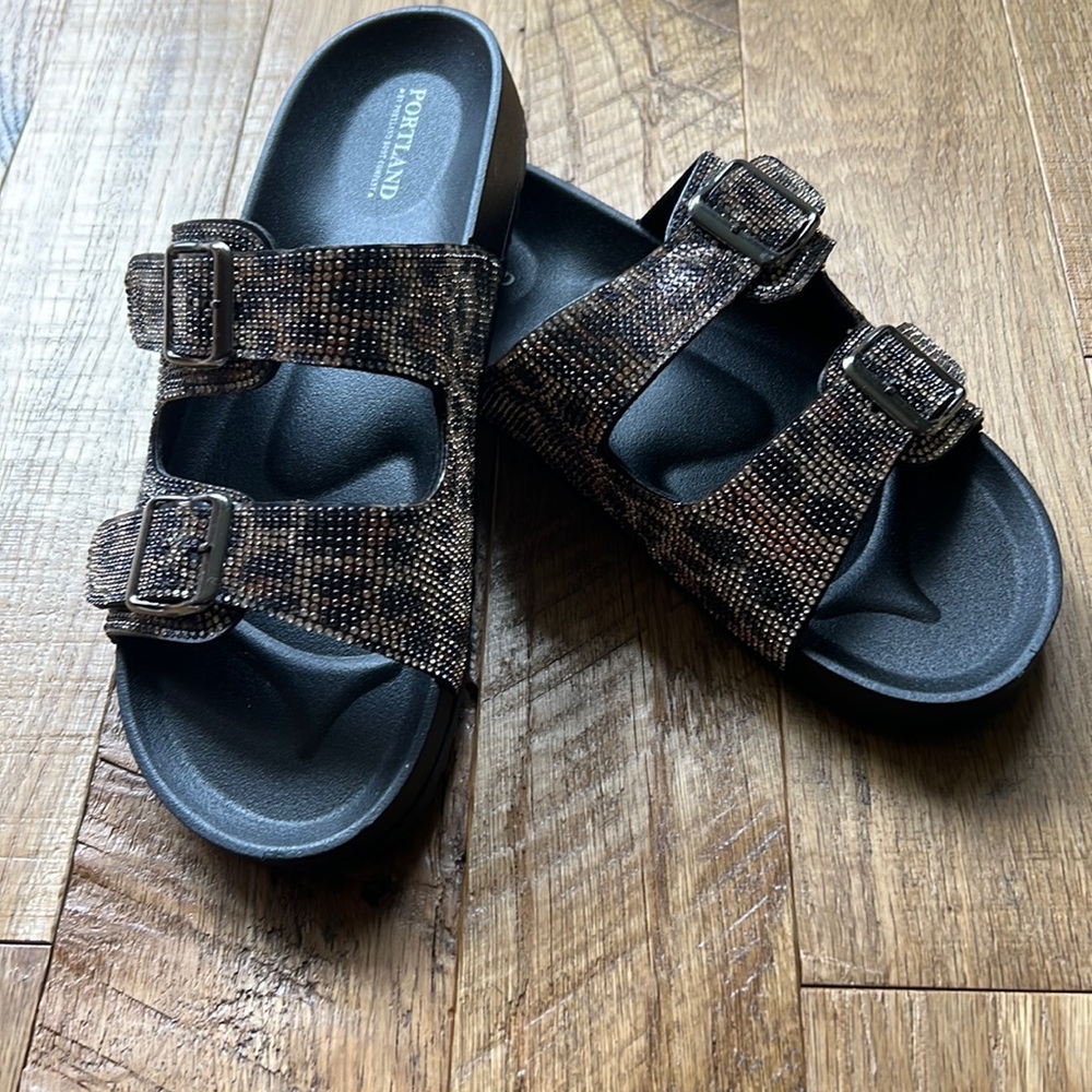 Portland Black Leopard Slide